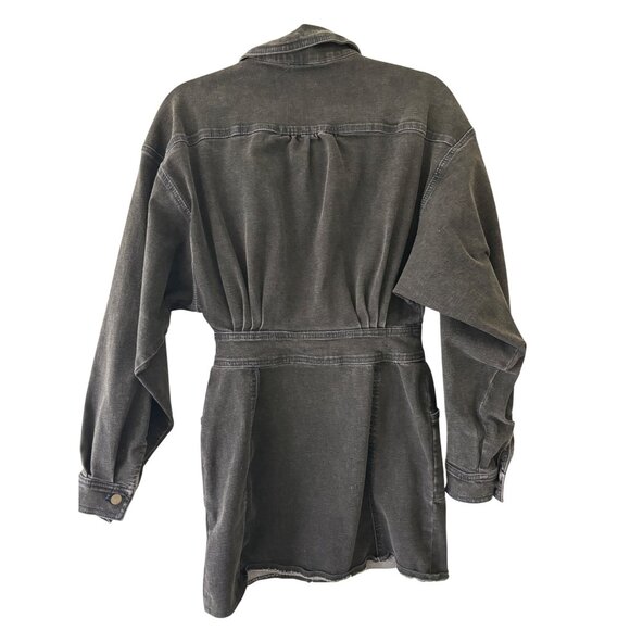 Free People Bo Denim Shirt Dress Midnight Black Button Down Long Sleeve - Picture 4 of 13